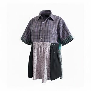 Stylish Women's Plaid and Floral Blouse - Purple and Black